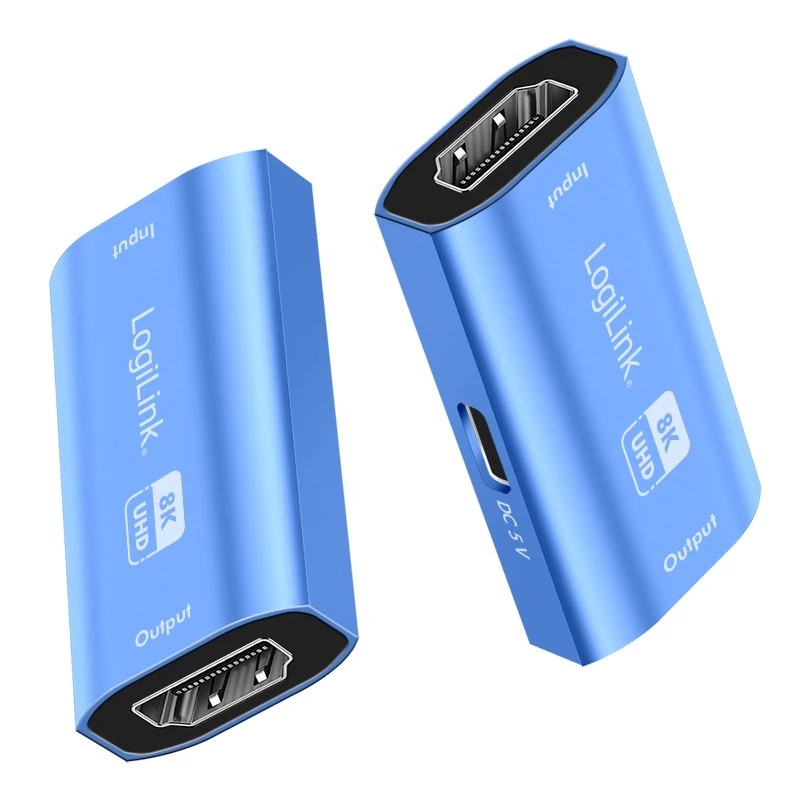 HDMI-toistin, 20m, 8K 60Hz, HDCP 2.3, alumiini, sininen