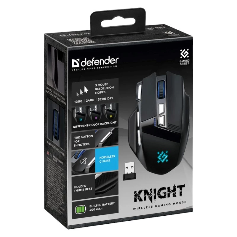 Hiiri DEFENDER GM-885 KNIGHT RF WIRELESS 3200dpi 8P musta