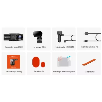 Auton kojelautakamera VANTRUE N2X LTE – 2,7K Ultra HD, SONY STARVIS 2 IMX675 pää, 158° F/1,8, 2-kanava, GPS, Wi‑Fi, IPS 2 tuuman näyttö