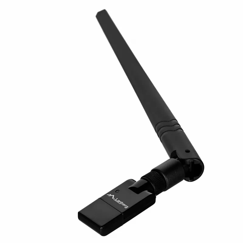 USB-WLAN-sovitin LANBERG NC-0300-WIE, USB 2.0, kaksi ulkoista 5 dBi antennia, WLAN 300 Mbit/s, Ethernet/WLAN, musta
