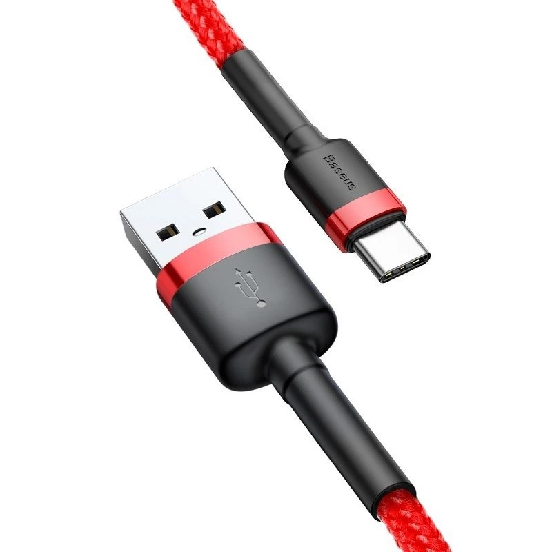 USB 2.0 A - USB-C -kaapeli Baseus CATKLF-B09 1m QC3.0 nailonpunos punainen, pikalataus ja datan synkronointi
