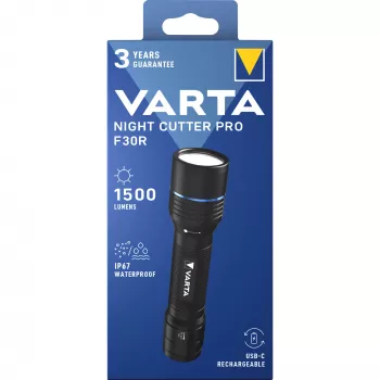 Taskulamppu Varta F30R alumiini ladattava LED, alumiinikotelo, ladattava