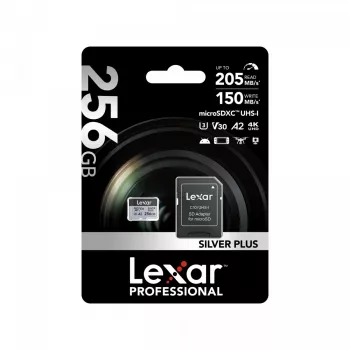 Muistikortti microSD 256GB C10 A2 U3 V30 205/150MB/s Silver Plus