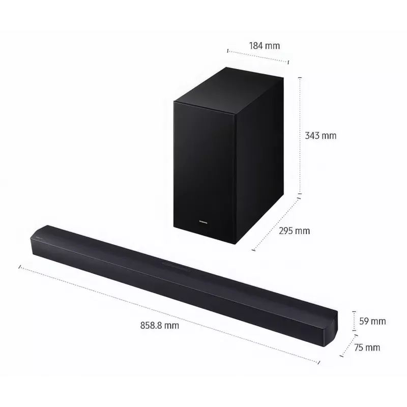 Soundbar Samsung HW-B450F/EN 2.1-ch Bluetooth langattomalla subwooferilla, 300 W RMS, Dolby Audio, ARC