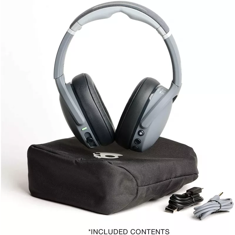 Kuulokkeet Skullcandy Crusher Evo — johdollinen & Bluetooth, harmaa, 40 h akku, USB-C, AUX, taitettava