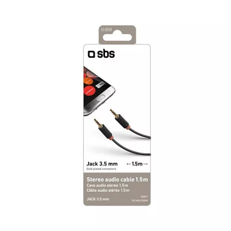 SBS TECABLE35KR - audiokaapeli - mini-phone stereo 3,5 mm uros - mini-phone stereo 3,5 mm uros - 1,5 m - musta (TECABLE35KR)