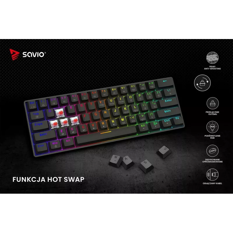 SAVIO BLACKOUT X2 mekaaninen näppäimistö OUTEMU Red, Hot Swap