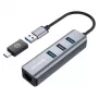 GRAUGEAR USB-keskitin G-HUB31L-A — USB 3.2 Gen 1 Type-A-isäntä, 3x USB 3.2 Gen 1 Type-A-portti + RJ-45, 5000 Mbit/s