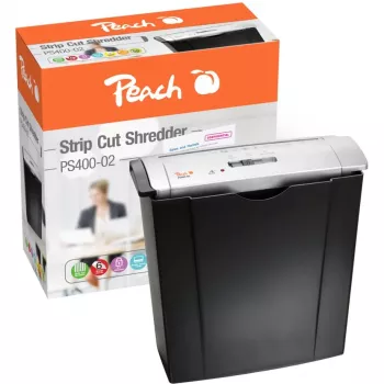 Aktenvernichter PEACH PS400-02, suikaleleikkaus, 22 cm työleveys, 7 mm leikkaus, musta/hopea