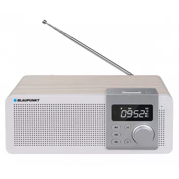 Kannettava radio BLAUPUNKT PP14BT Bluetoothilla, MP3, MicroSD, USB ja herätyskello — 6 W, paristo/verkkovirta, 230×118×90 mm