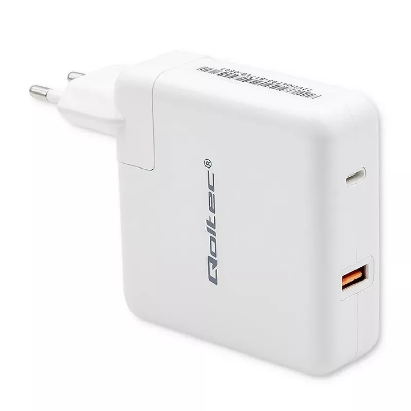 Qoltec GaN-laturi FAST 108W | 5-20V | 3-4.7A | USB C | valkoinen