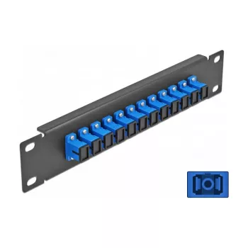 Kuitu-kytkentäpaneeli DeLOCK 10 inch 12 porttia SC Simplex sininen 1U musta
