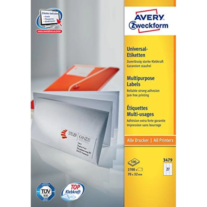 Avery-Zweckform 3479 tarrat valkoinen paperi 70x32mm pysyvä liima