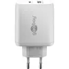 USB-C kaksoispikalaturi, PD, GaN, 65 wattia (valkoinen, 1x USB-C, 1x USB-A, Power Delivery)