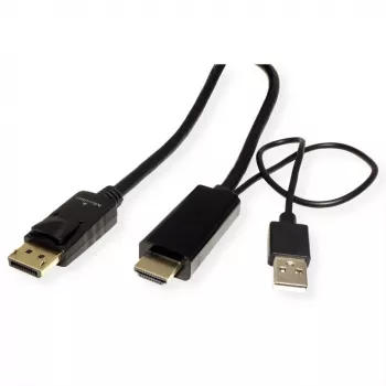 ROTRONIC-SECOMP Roline - videokaapeli - HDMI, USB (vain virta) uros - DisplayPort uros - 2 m - suojattu - musta - tukee 4K 60 Hz (384