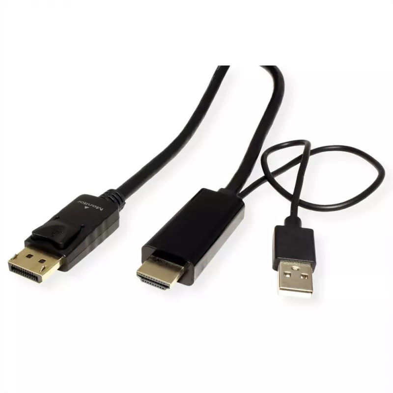 ROTRONIC-SECOMP Roline - videokaapeli - HDMI, USB (vain virta) uros - DisplayPort uros - 2 m - suojattu - musta - tukee 4K 60 Hz (384