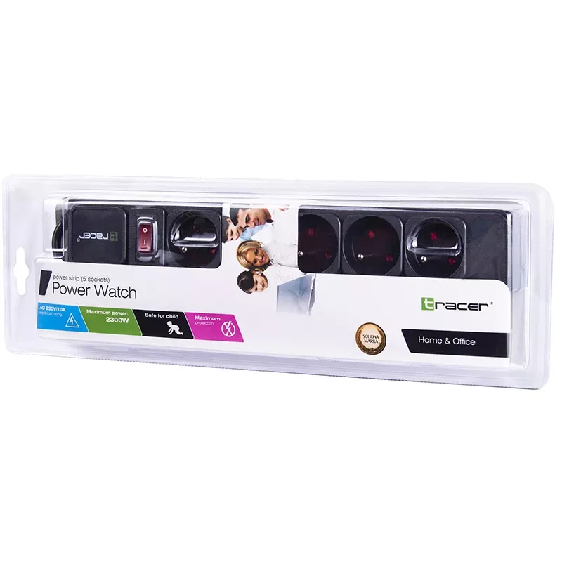 Tracer PowerGear musta 5 AC-pistorasiaa 1,5 m 2300 W