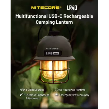 USB-käyttöinen retkilyhty Nitecore LR40 100 lm oliivi