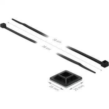 Kiinnitysjalusta 25 x 25 mm niinisiteellä L 300 x B 4,8 mm musta, 10 paria