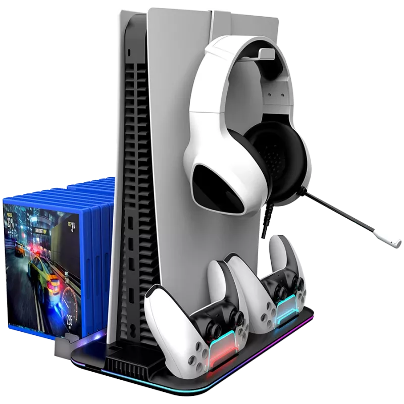 Jäähdytysteline CANYON CS-51 RGB PS5 ohut musta kahdella ohjaimen lataustelineellä