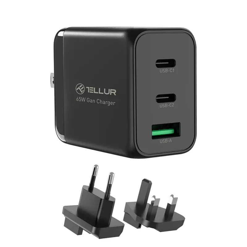 Seinänalaturi Tellur TLL151451 65W, 3-porttinen (2x USB-C, 1x USB-A)