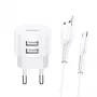 Laturi usams XTXLOGT18TC05, 2x USB-liitäntä ja integroitu USB-C-kaapeli, 2,1A lähtö