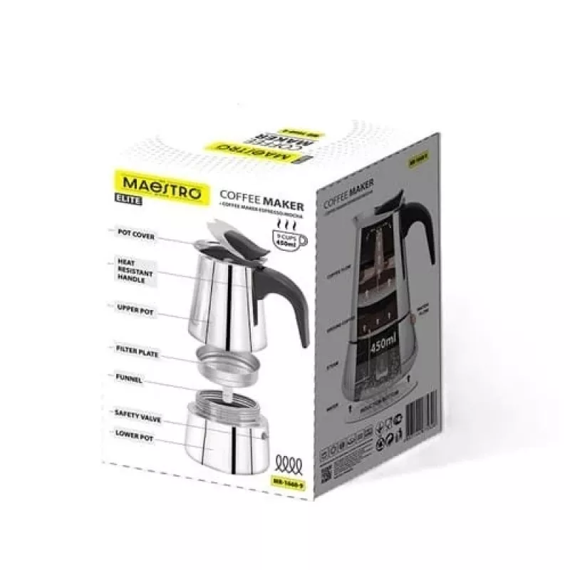 Mokkapannu Maestro MR-1660-9, liesikahvinkeitin 6 kupille, musta