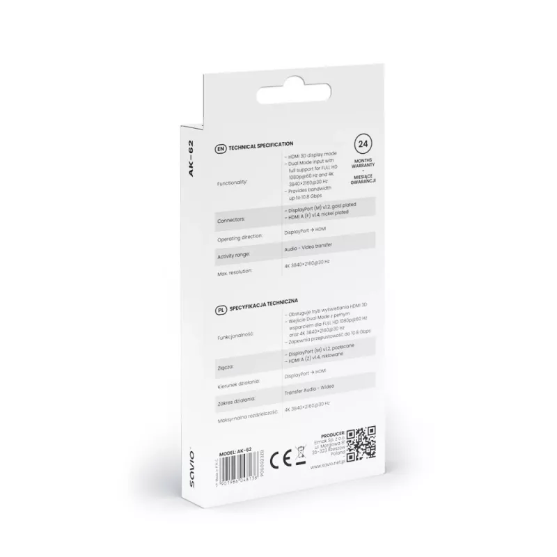 Adapteri Savio DisplayPort (M) v1.2 - HDMI A (F) v1.4, 4K, AK-62