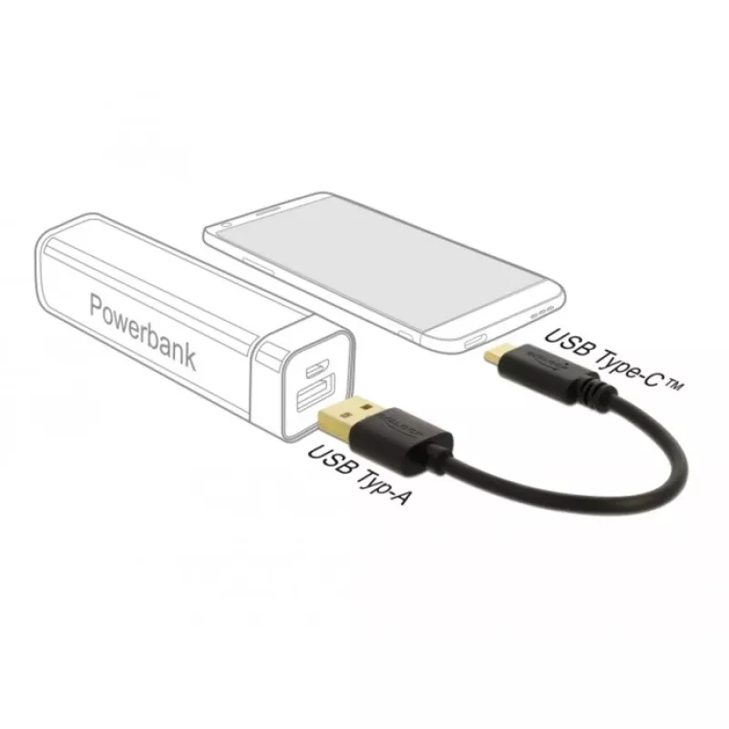 USB-latauskaapeli DeLOCK 80954 Type-A - USB Type-C 3 A 15 cm