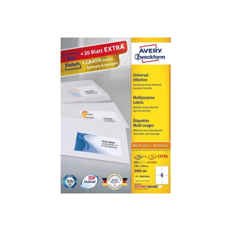 Itseliimautuva tarra suorakaide Avery 3483