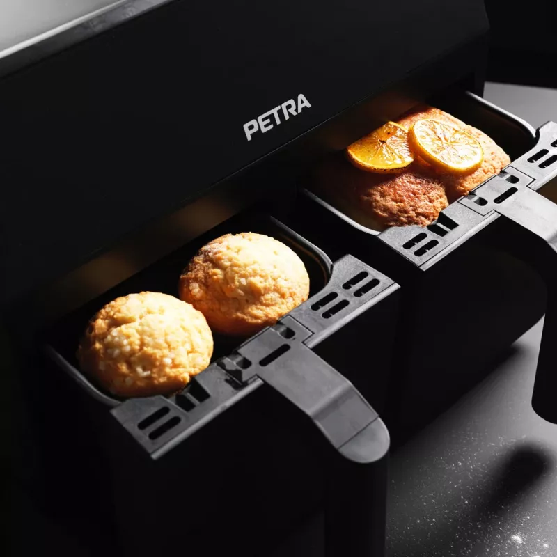 Kuumailmafriteerauskeitin Petra PT4750BLKVDEEU7, kahden kammion, 3,7 L tilavuus, musta