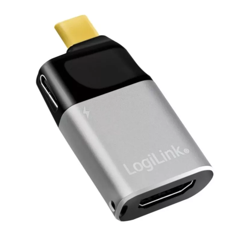LogiLink USB 3.2 Gen2 Type-C -adapteri C/M - HDMI-A USB-C 4K PD alumiini musta/harmaa