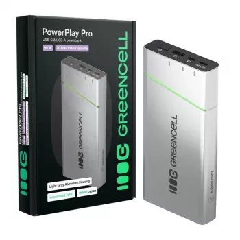 Kannettava akku Green Cell BPLGC20P 20800 mAh litium-ioni, USB-C PD 65W, 2x USB-C + 1x USB-A, alumiinikotelo