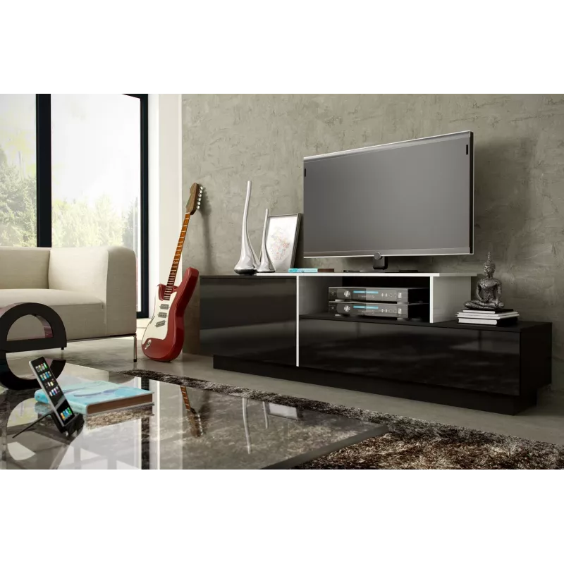 Cama TV-kaappi SIGMA 3 180 musta/musta kiiltävä + valkoinen