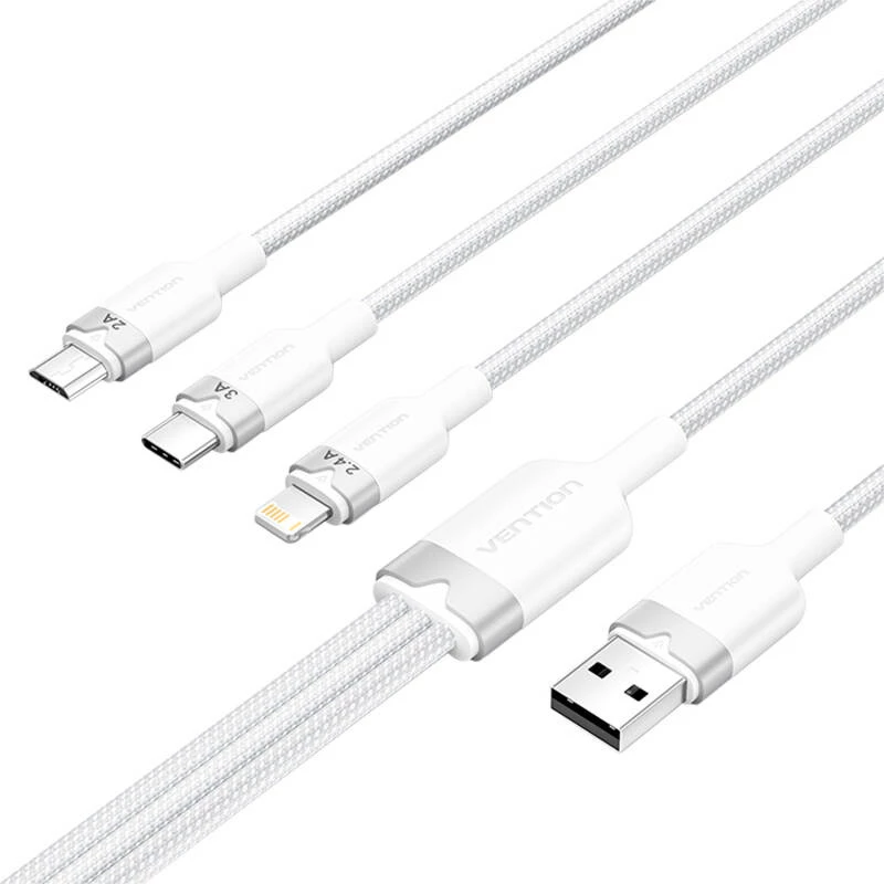 USB 2.0 A – 3-in-1 3A -kaapeli Vention CTPWG 1,5 m valkoinen