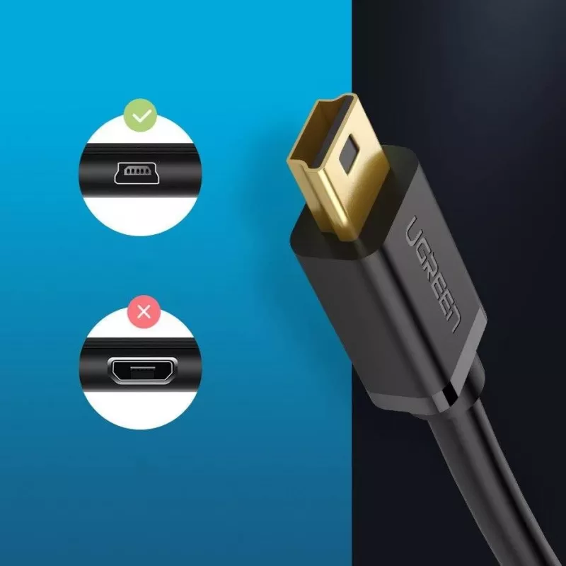 USB-kaapeli UGREEN US132 Mini-USB 1 m — musta, 480 Mbit/s, nopea lataus