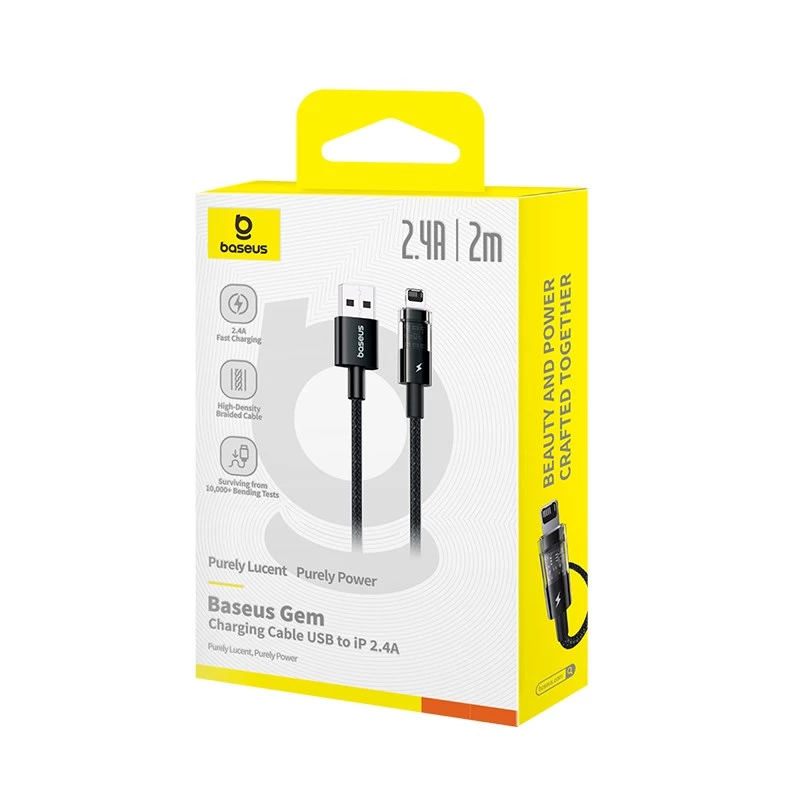 Baseus Gem USB-IP 2,4A pikalatauskaapeli 2 m musta