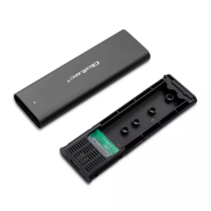 Qoltec 50312 M.2 NVMe SSD -kotelo, USB Type-C, musta
