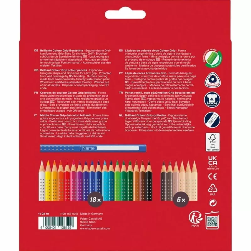 Faber-Castell 112819 Grip Skin Tones värikynät, 18+6