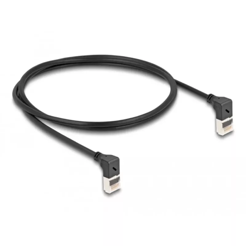 Verkkokaapeli DeLOCK RJ45 Cat.6A S/FTP ohut 90° ylöspäin 1 m musta