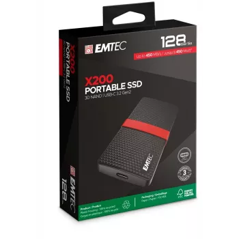 EMTEC SSD Power Plus X200 - SSD - 128 GB - ulkoinen (kannettava) - USB 3.1 Gen 1 (USB-C-liitäntä) (ECSSD128GX200)