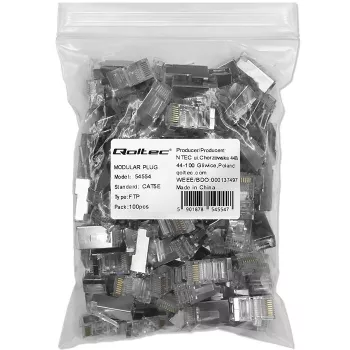 Modulaarinen RJ45-liitin QOLTEC 54554 CAT5e FTP, 100 kpl, hopea, muovi, 11×22×18 mm