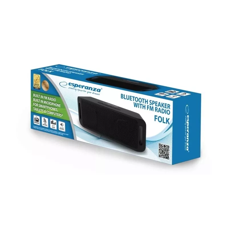 Stereo-kannettava kaiutin ESPERANZA FOLK musta — 6 W RMS, Bluetooth, microSD, LiPo-akku