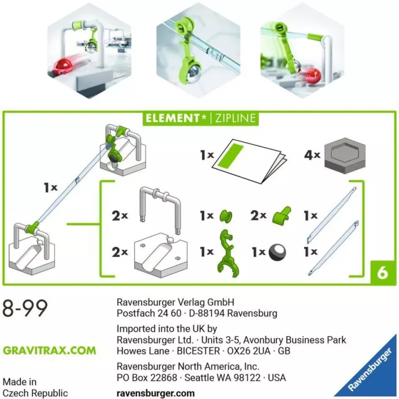 Ravensburger GraviTrax elementti Zipline lisävaruste aktiviteetti- ja taitopelileluun (27472)