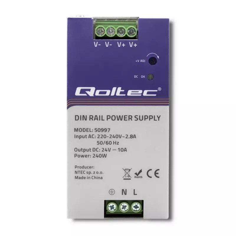 DIN-kiskovirtalähde QOLTEC 50997 240W 24V 10A
