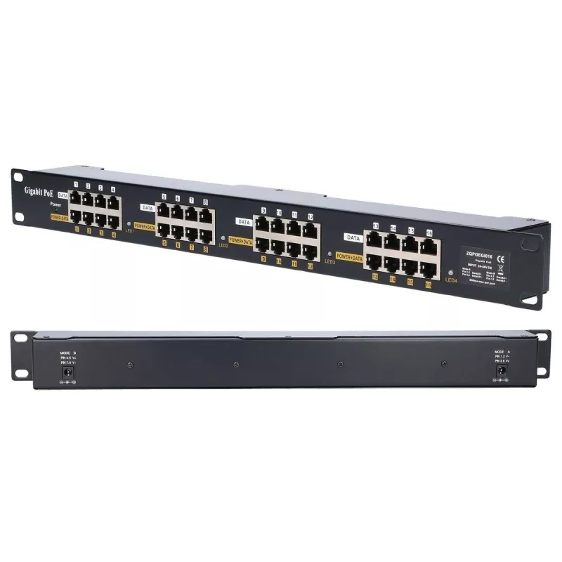 Extralink Gigabit PoE -injektori 16 portti 16x 1000Mb/s RJ45, rack-asennus