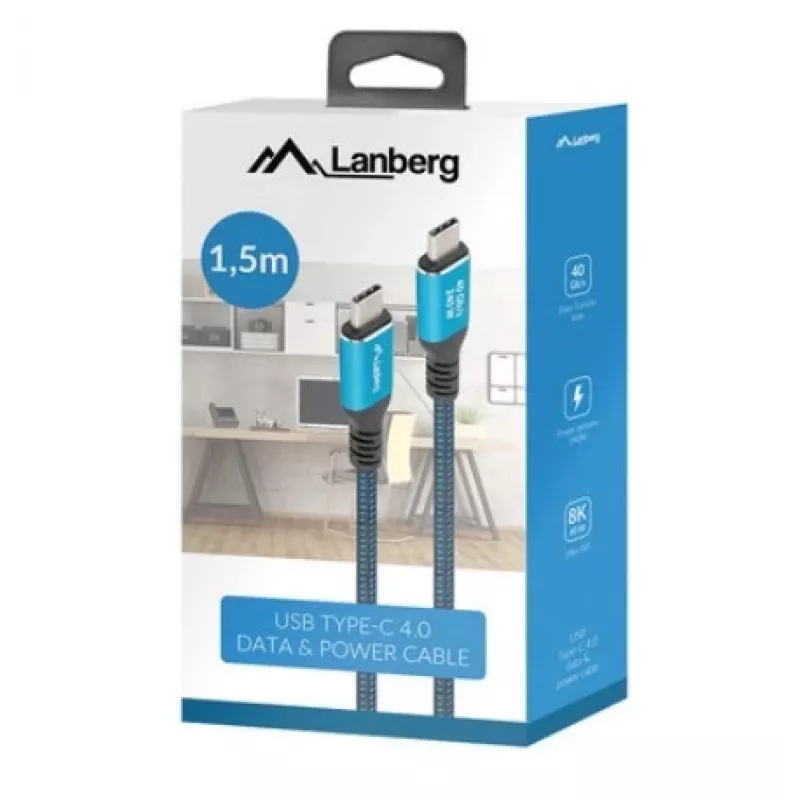 USB-C kaapeli M/M USB4 1,5M 240W 60Hz musta-sininen