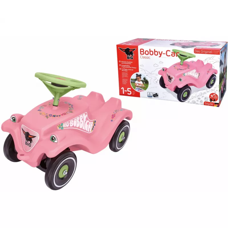 Bobby-Car-Classic Flower, potkupyörä pinkki/vaaleanvihreä