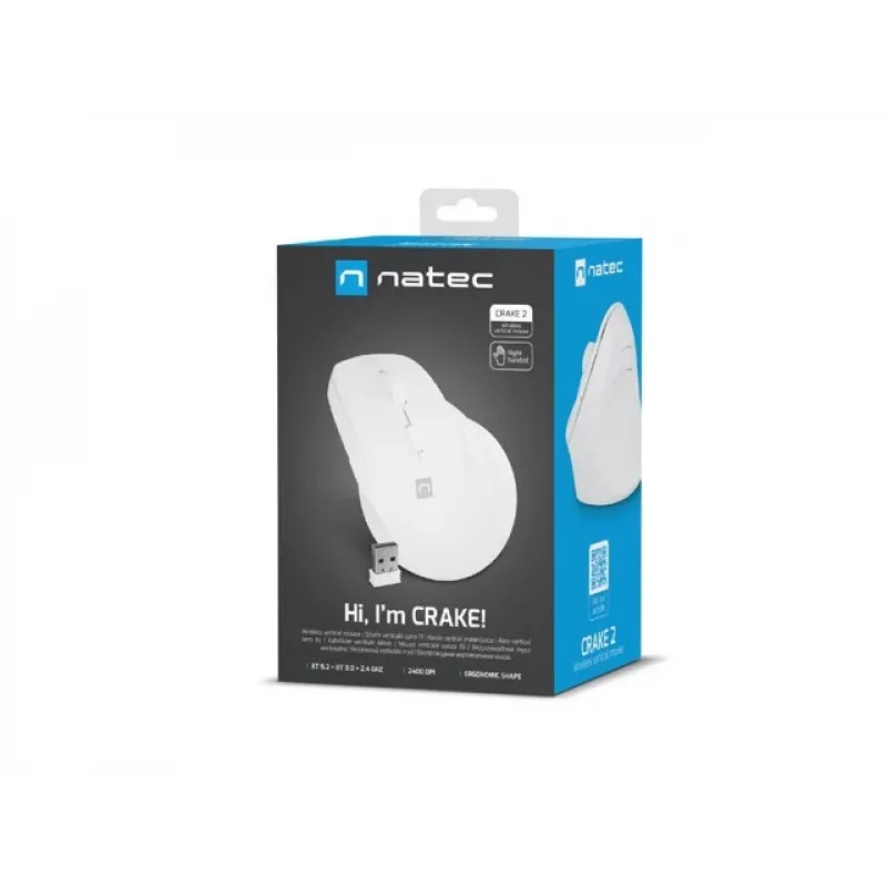 NATEC Crake 2 -hiiri, yleismalli, oikeakätisille, RF Wireless + Bluetooth, optinen, 2400 DPI
