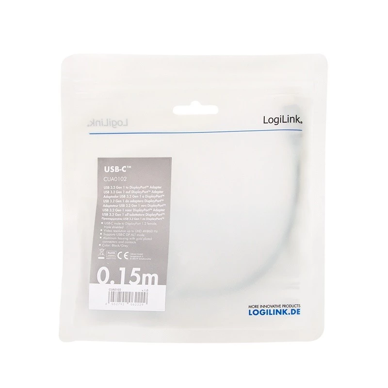 LogiLink CUA0102 USB 3.2 Gen1 Type-C - DisplayPort-kaapeli 0,15 m musta